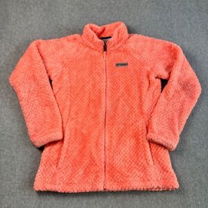 Columbia Fuzzy Fleece Jacket Full Zip Interchange Coral Pink Girls L (14/16)